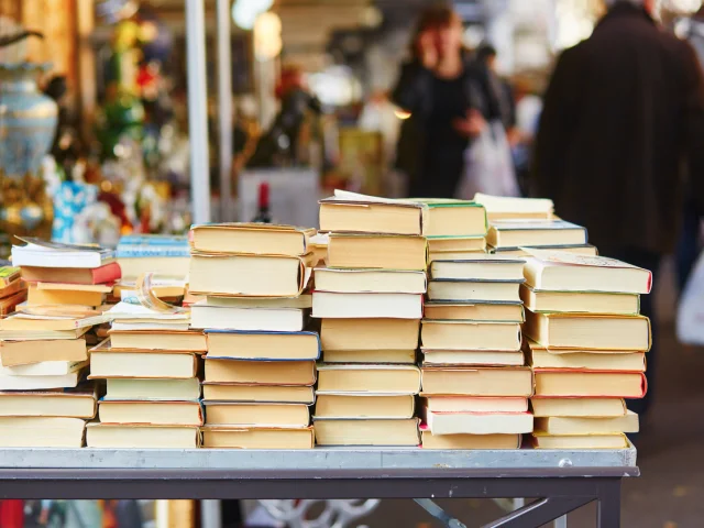 Old books on a Parisian flea market