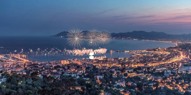 Firework in the city of Cannes in summer