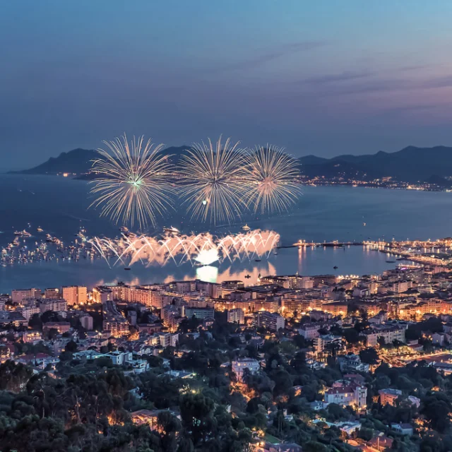 Firework in the city of Cannes in summer