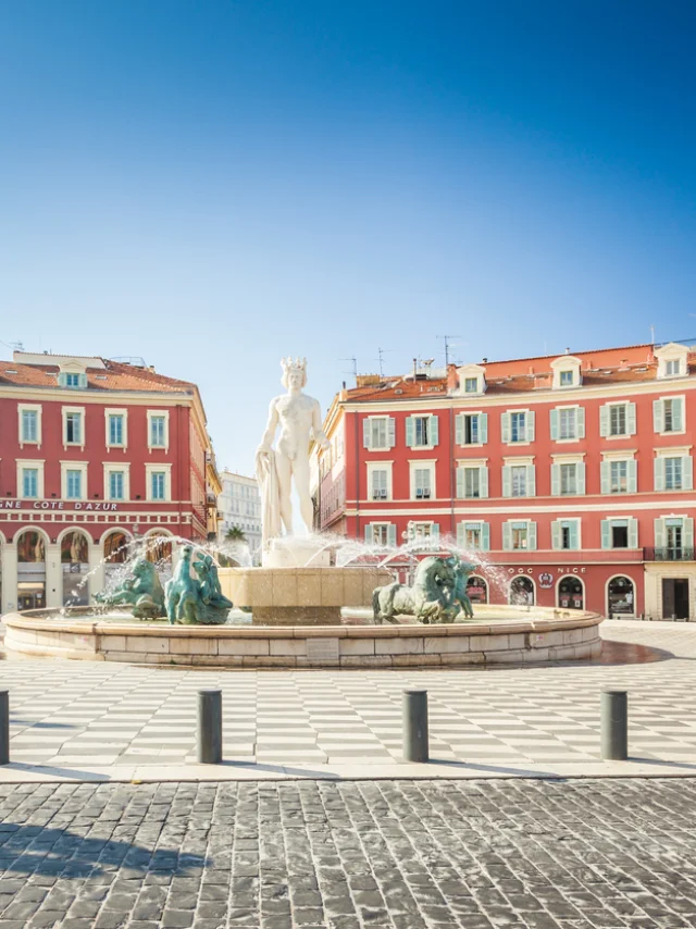 Nice : Apollo statue as a Fontaine du Soleil on Place Massena in Nice France, French riviera
